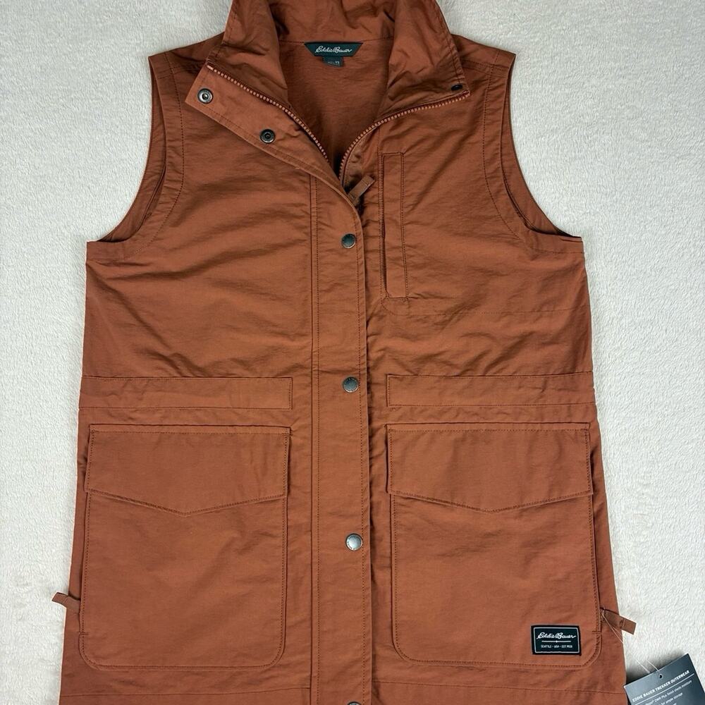 NWT Eddie Bauer EB Trekker Vest Cocoa Brown Full Snap Utility Vest Size XS - Picture 2 of 12